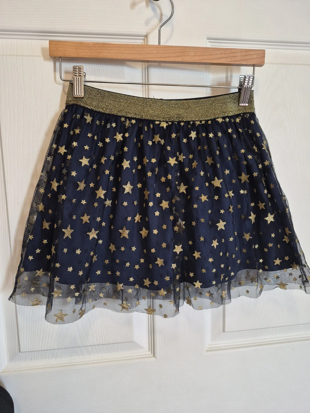 Girls Navy Star Tulle Skirt with Gold Waistband